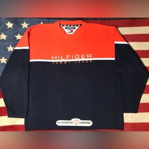 Vintage Tommy Hilfiger Jeans Navy Orange Crew Knit Sweater XL sportsman Rlpc Rlx